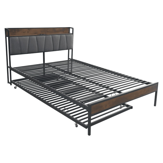 Pat cu somiera si pat suplimentar extensibil, 160x200, negru/gri, NORDO - 4- Roveli