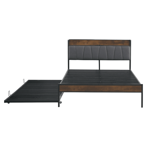 Pat cu somiera si pat suplimentar extensibil, 160x200, negru/gri, NORDO - 6- Roveli