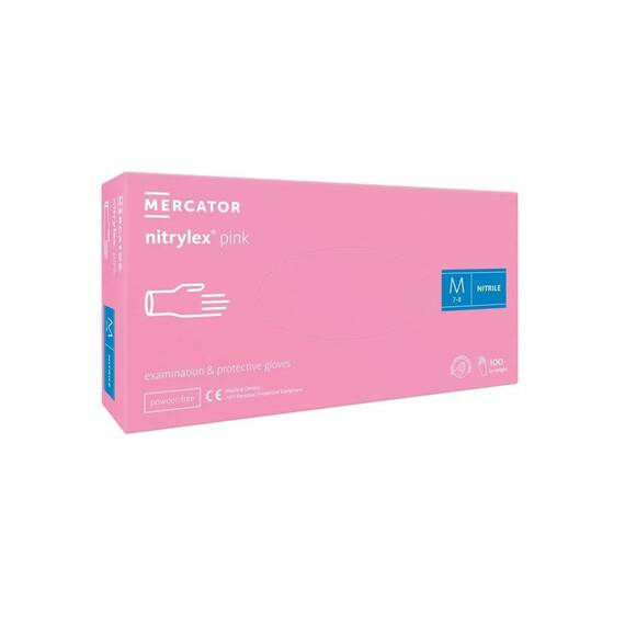 Manusi medicale Nitrylex pink Mercator fara pudra cu protectie pentru bacterii, fungi si virusuri, Marime (26): XS - 2- Roveli