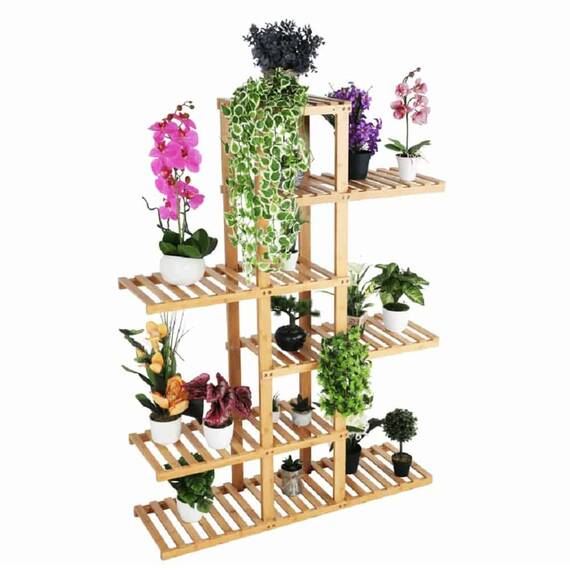 Suportul ghiveci flori DacEnergy©, fabricat din bambus lacuit, sase polite, 98 x 28 x 132 cm, culoare natur - 3- Roveli