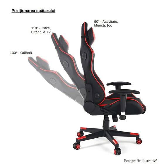 Scaun gaming DacEnergy©, tapitat cu imitatie piele, cu iluminare LED RGB, inaltimea si spatarul reglabil, cu perne in zona lombara si a capului, tetiera detasabila, 64x 60x 127-137 cm, negru - 3- Roveli
