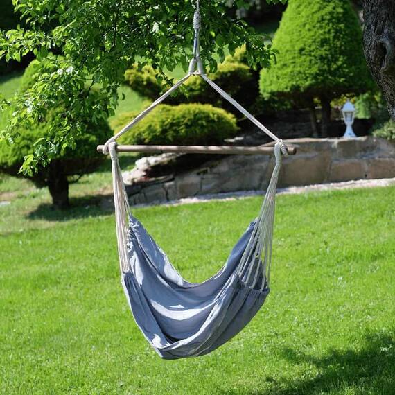 ​Hamac cu bara din lemn, bumbac si poliester, tip scaun, uni, cusaturi intarite, 100 x 130 cm, gri - 4- Roveli
