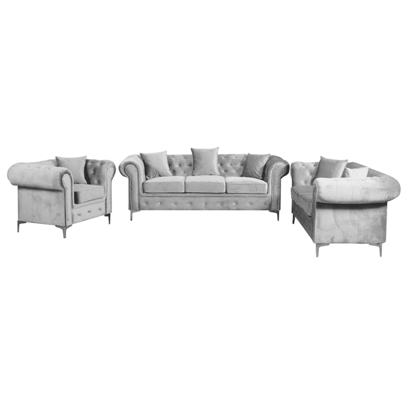 Canapea extensibila de lux 3 locuri, stofa gri deschis Velvet, ROMANO - 6- Roveli