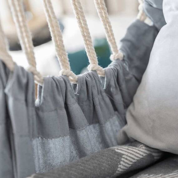 ​Hamac cu bara din lemn, bumbac si poliester, tip scaun, uni, cusaturi intarite, 100 x 130 cm, gri - 6- Roveli