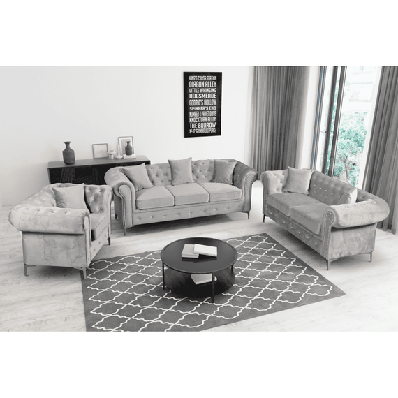 Canapea extensibila de lux 3 locuri, stofa gri deschis Velvet, ROMANO - 5- Roveli