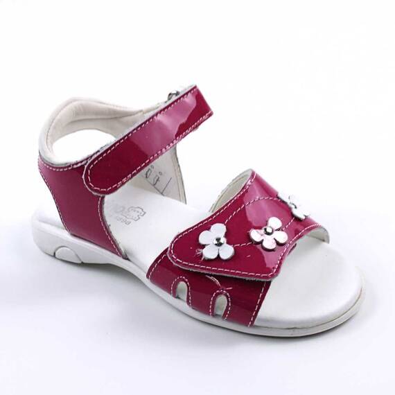 Sandale din piele naturala , lacuita , pentru fetite , cu flori 1833-FUCSIA/X, Culoare (12): Fucsia, Marime (12): 29 - - Roveli