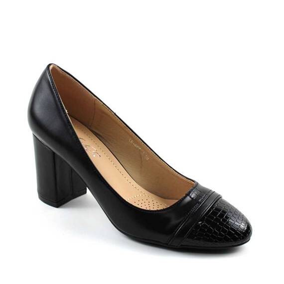 Pantofi eleganti de dama  cu toc mediu , gros 909-1-BLACK, Culoare (12): Negru, Marime (12): 38 - 2- Roveli