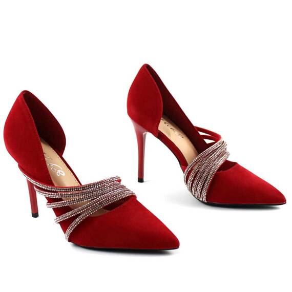 Pantofi eleganti de dama , decorati cu benzi stralucitoare 1957-28-RED, Culoare (12): Rosu, Marime (12): 39* - 3- Roveli
