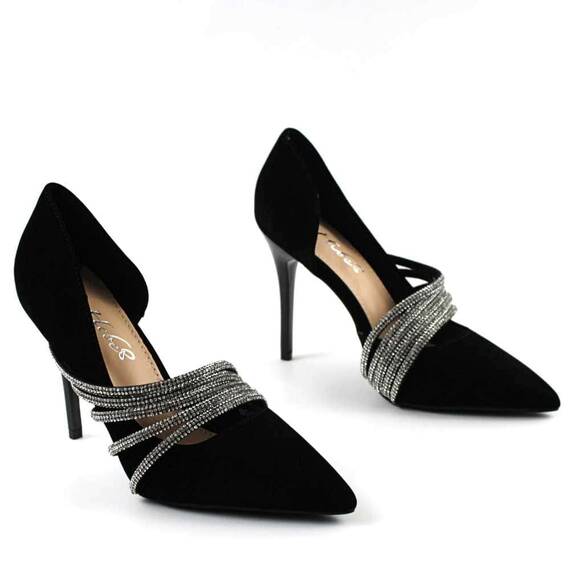 Pantofi eleganti de dama , decorati cu benzi stralucitoare 1957-28-BLACK, Culoare (12): Negru, Marime (12): 36* - 2- Roveli