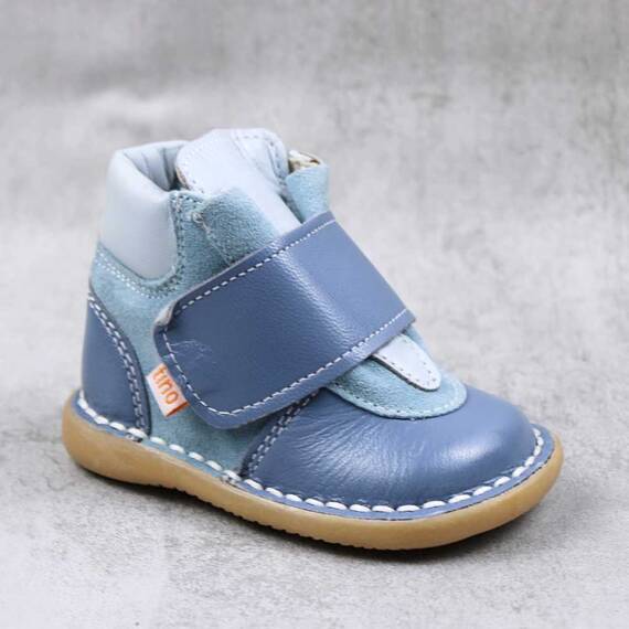 Ghete de copii, cu talpa cusuta , din piele naturala PRIMII PASI  3022-GRI/BLEU/1, Culoare (12): Bleu, Marime (12): 21 - - Roveli