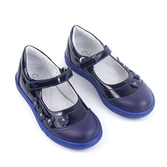 Pantofi usori , de copii , din piele naturala, cu flori 1793-BLEUMARIN, Culoare (12): Bleumarin, Marime (12): 34 - 2- Roveli