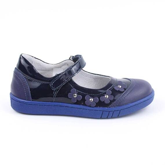 Pantofi usori , de copii , din piele naturala, cu flori 1793-BLEUMARIN, Culoare (12): Bleumarin, Marime (12): 35 - 4- Roveli