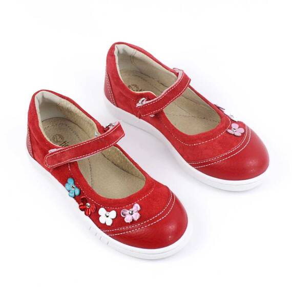Pantofi usori , de copii , din piele naturala, cu flori 1793-ROSU/4 - 2- Roveli