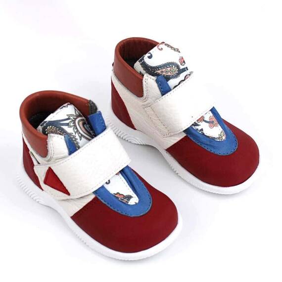 Ghete  de copii, din piele naturala PRIMII PASI  2995-ALB/ROSU/1, Culoare (12): Multicolor, Marime (12): 21 - 2- Roveli