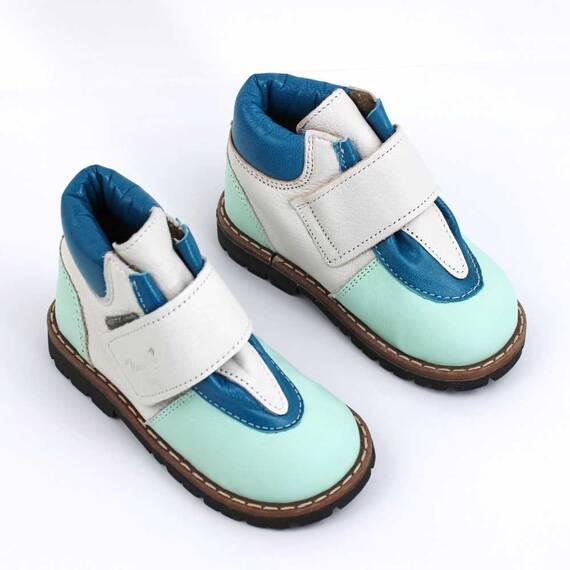 Ghete de copii, captusite , din piele naturala PRIMII PASI  2995-TURCOAZ/ALB, Culoare (12): Bleu, Marime (12): 19 - 3- Roveli