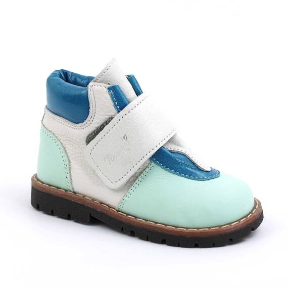 Ghete de copii, captusite , din piele naturala PRIMII PASI  2995-TURCOAZ/ALB, Culoare (12): Bleu, Marime (12): 19 - - Roveli