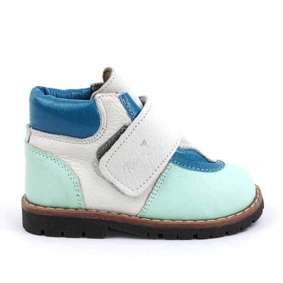 Ghete de copii, captusite , din piele naturala PRIMII PASI  2995-TURCOAZ/ALB, Culoare (12): Bleu, Marime (12): 19 - 4- Roveli