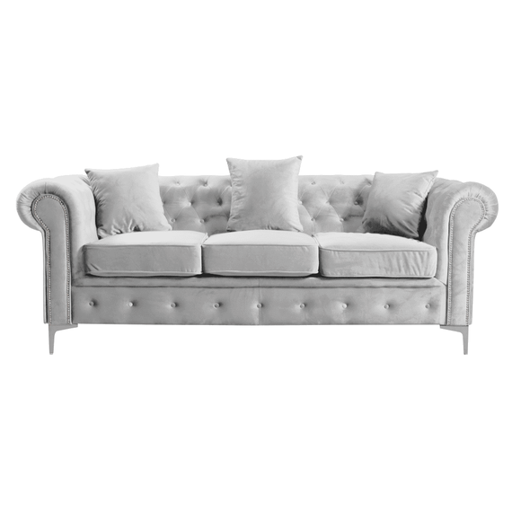 Canapea extensibila de lux 3 locuri, stofa gri deschis Velvet, ROMANO - - Roveli
