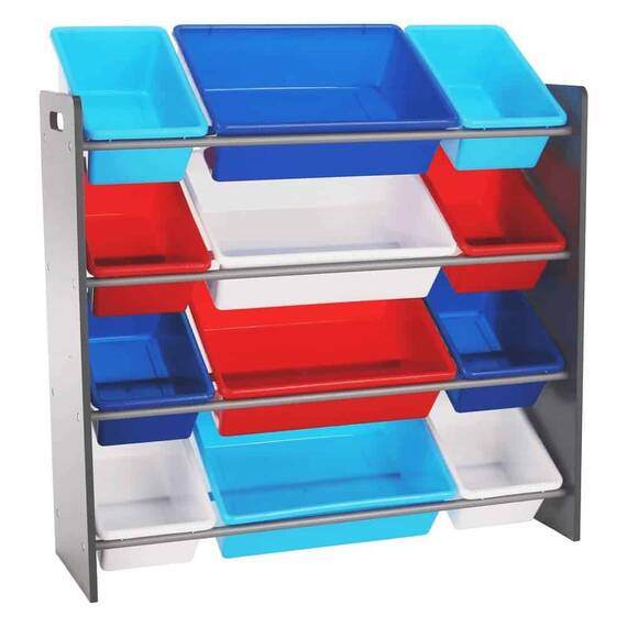 Organizator de jucarii DacEnergy©, 12 cutii de depozitare, plastic, practic, structura robusta, din Mdf, 86 x 26,5 x 78 cm, albastru - 7- Roveli