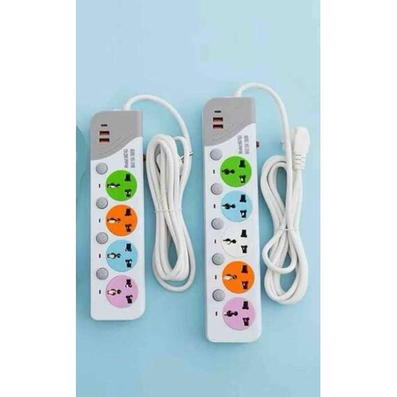 Prelungitor cu 4/5 prize UK, cablu 3 metri, 2 USB A, 1 USC C, 2500W : Marime - 4 prize - - Roveli