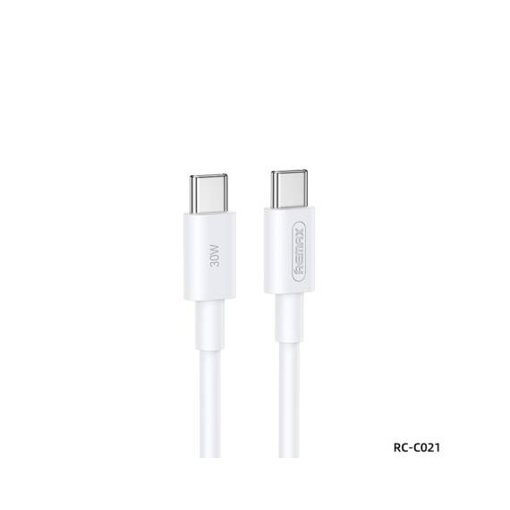 Cablu de date cu incarcare rapida REMAX RC-C021, USB-C la USB-C, 2 metri, 30W, alb - - Roveli