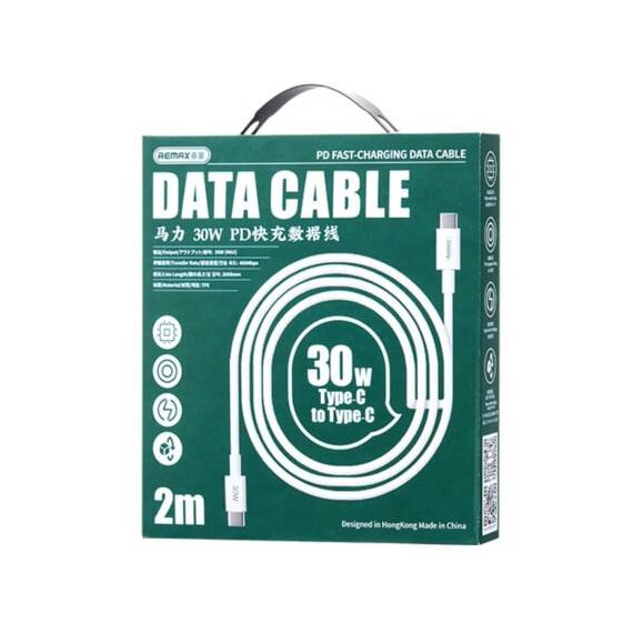 Cablu de date cu incarcare rapida REMAX RC-C021, USB-C la USB-C, 2 metri, 30W, alb - 2- Roveli