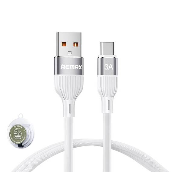 Cablu de date cu incarcare rapida REMAX RC-C136, USB-A la USB-C, 1 metru, 3A, alb - - Roveli
