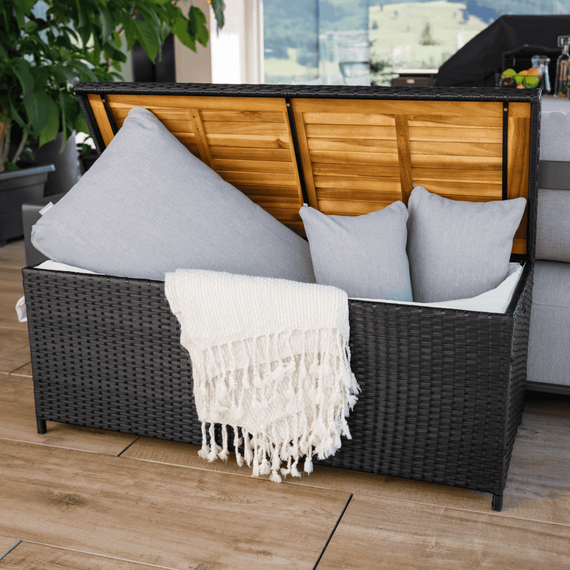 Cutie/banca de depozitare pentru gradina, negru/natural/crem, BEMUS - 4- Roveli