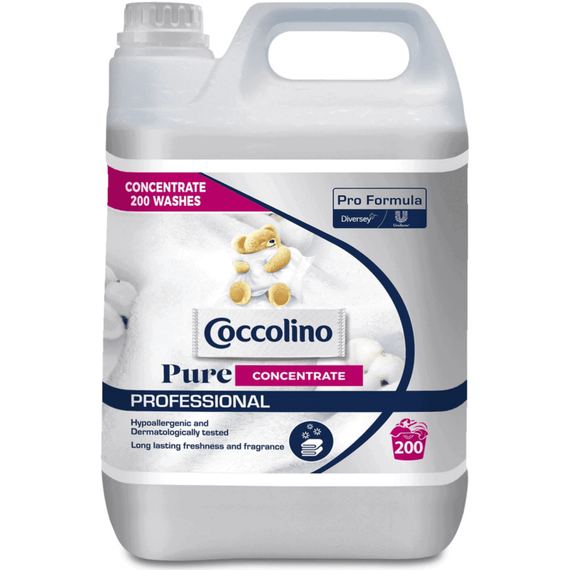 Balsam de rufe Coccolino Profesional Pure, parfum fresh, ofera rufelor catifelare si confort la purtare, 200 spalari, 5L, alb - - Roveli