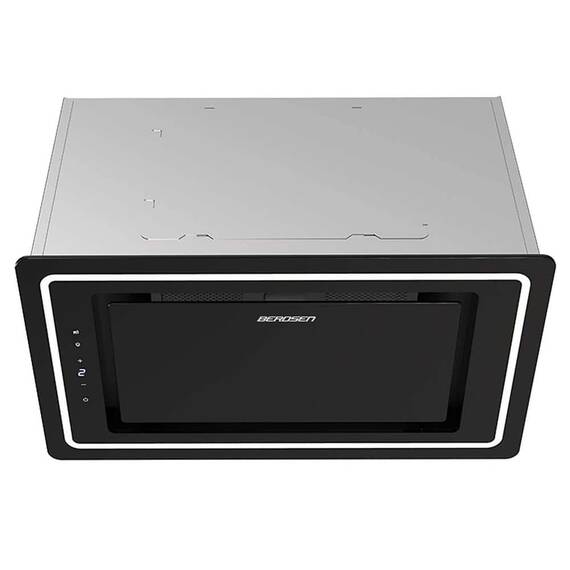 Hota de bucatarie, incorporabila, din otel inoxidabil, 100 W, 432 m3/h, o banda LED de 5 W, control cu butoane sau telecomanda, clasa energetica A+, 52 cm, negru - - Roveli