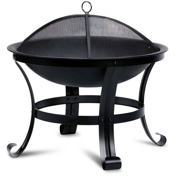 ​Vatra foc de gradina cu gratar, fabricat din otel, cu capac, diametru 60 cm, inaltimea 53,5 cm, negru - - Roveli