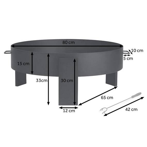 ​Vatra foc de gradina, fabricat din otel, manere pe ambele parti, diametrul 80 cm, inaltime 33 cm, forma rotunda, negru - 4- Roveli