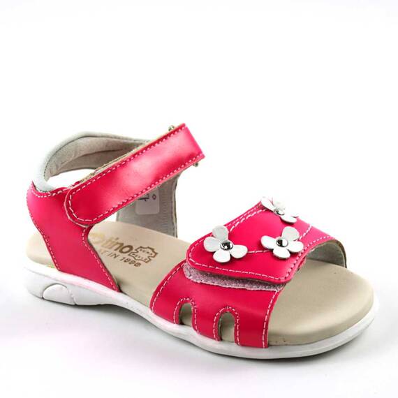 Sandale din piele naturala , lacuita , pentru fetite , cu flori 1833-ROZ, Culoare (12): Roz neon, Marime (12): 25 - - Roveli