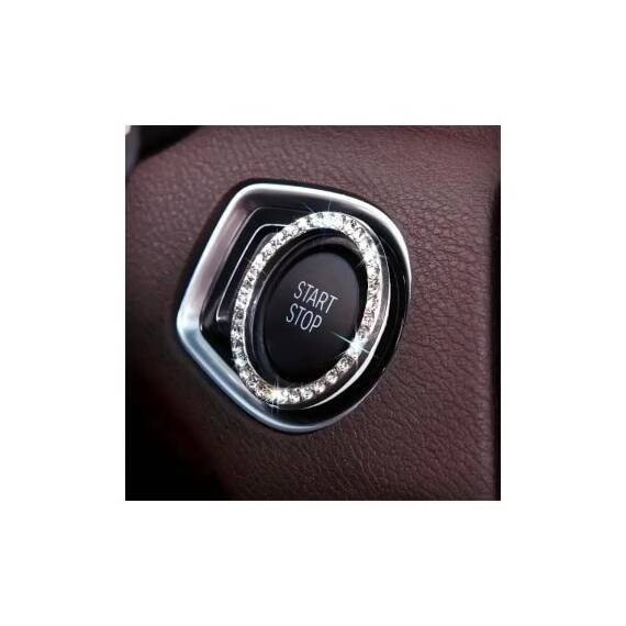 Ornament argintiu universal pentru buton start-stop, cu cristale stralucitoare Cod: JS-21 - 2- Roveli