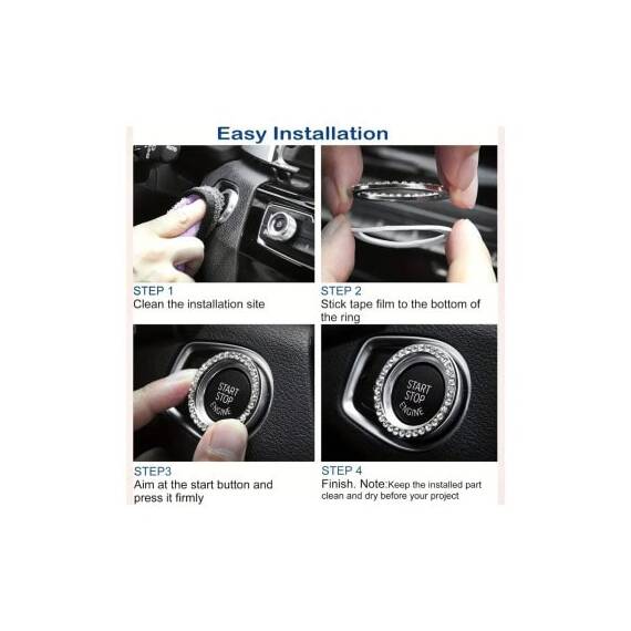 Ornament argintiu universal pentru buton start-stop, cu cristale stralucitoare Cod: JS-21 - 3- Roveli