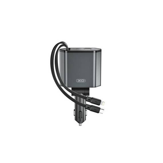 Incarcator auto XO SMART cu cabluri retractabile ,voltmeru, iesire USB-A si USB tip C  Cod: XO-CC62 - - Roveli