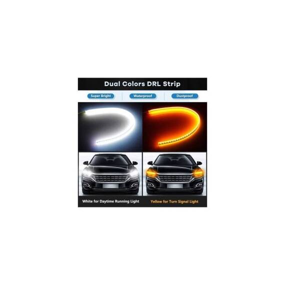 Set banda DRL LED lumina alba si semnalizare dinamica galbena 60cm 12V Cod: ZC05 - 3- Roveli