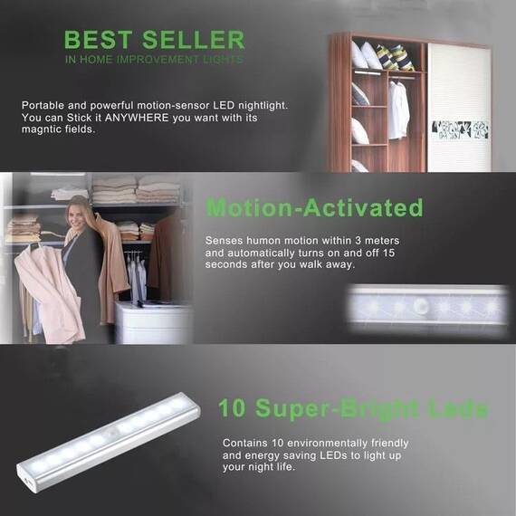 Lampa pentru dulap cu senzor de miscare, Set (tm): 10 buc - 6- Roveli