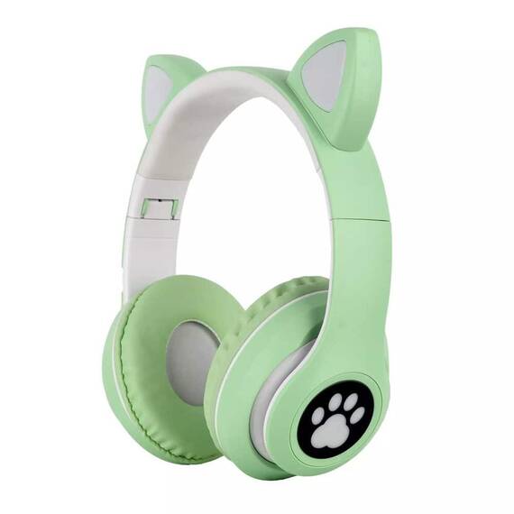 Casti CAT cu lumini colorate, Bluetooth 5.0, microfon si card micro-sd : Culoare - galben, Culoare (tm): verde - 2- Roveli