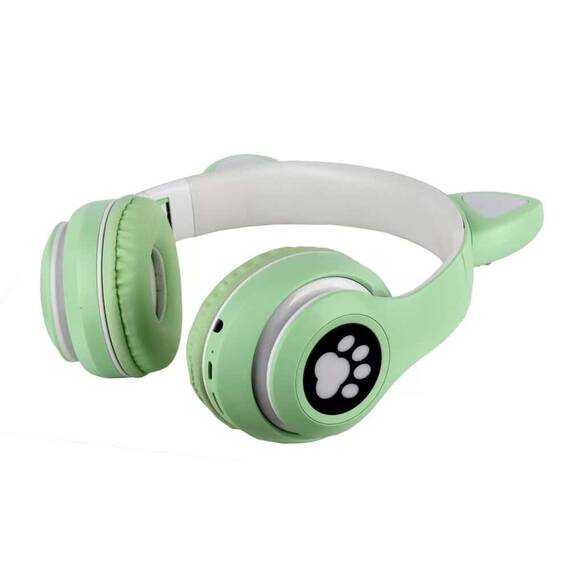 Casti CAT cu lumini colorate, Bluetooth 5.0, microfon si card micro-sd : Culoare - galben, Culoare (tm): verde - 3- Roveli