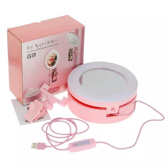 Lampa cu inel cu lumina LED, suport de masa pentru machiaj si selfie : Culoare - alb, Culoare (tm): alb - 3- Roveli