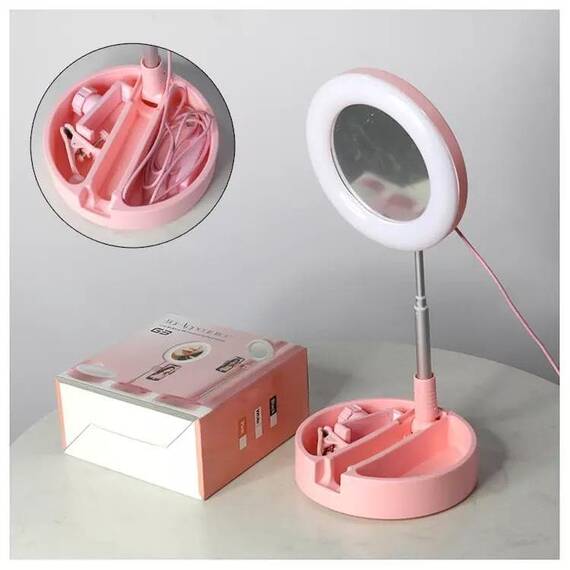 Lampa cu inel cu lumina LED, suport de masa pentru machiaj si selfie : Culoare - alb, Culoare (tm): alb - 5- Roveli