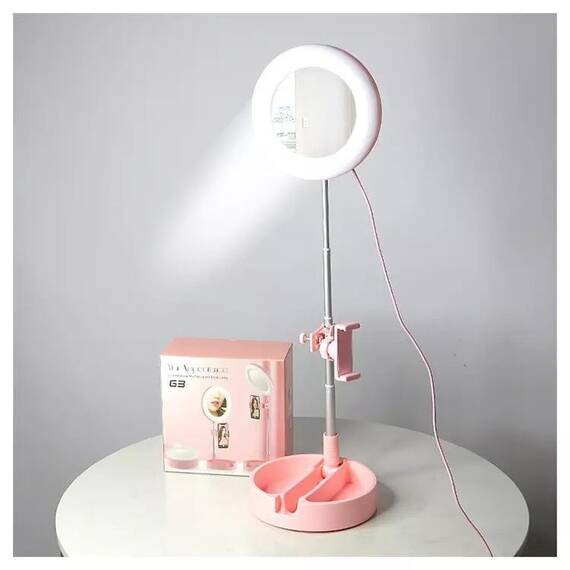 Lampa cu inel cu lumina LED, suport de masa pentru machiaj si selfie : Culoare - alb, Culoare (tm): alb - 6- Roveli