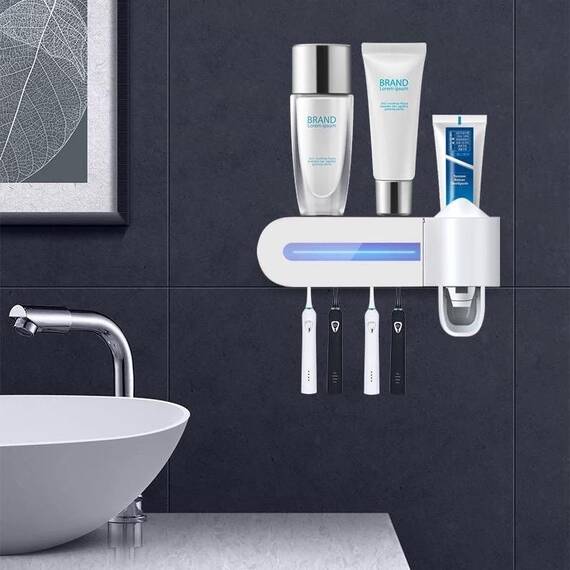 Dozator de pasta de dinti si suport pentru perie cu sterilizare UV, Culoare (tm): alb - 4- Roveli