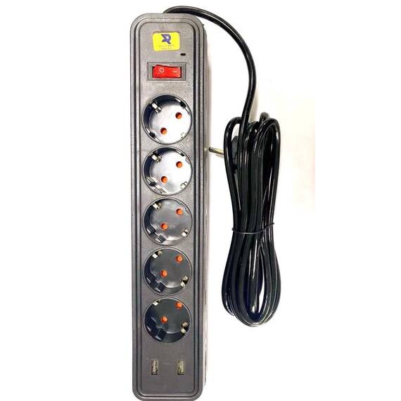Prelungitor cu intrerupator si USB, cu protectie la supratensiune : Marime - 3 m, Marime (tm): 5 m - 2- Roveli