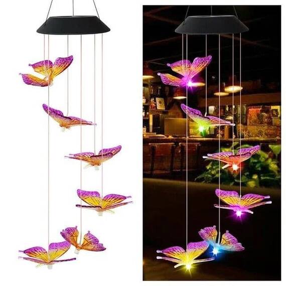 Clopotel de vant solar - fluturi, Tip lumina (tm): RGB-multicolor - 2- Roveli