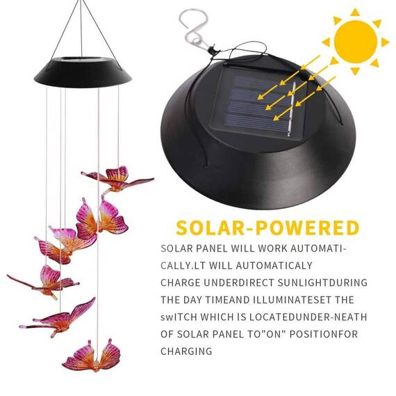 Clopotel de vant solar - fluturi, Tip lumina (tm): RGB-multicolor - 6- Roveli
