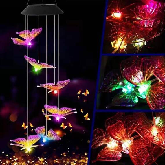 Clopotel de vant solar - fluturi, Tip lumina (tm): RGB-multicolor - 7- Roveli