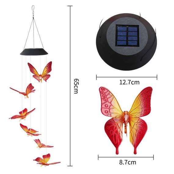 Clopotel de vant solar - fluturi, Tip lumina (tm): RGB-multicolor - 10- Roveli