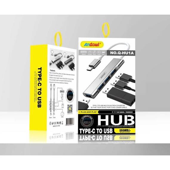 HUB USB C 3 porturi usb 3.0 : Culoare - gri, Culoare (tm): gri - 2- Roveli